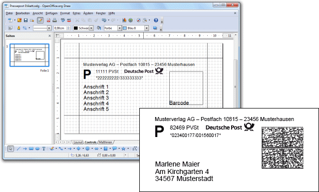 Entwurf des Etiketts in Open Office